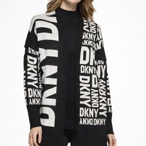 DKNY Black White Logo Cardigan Sweater Size S Full Sleeve Worn Once MRP $99